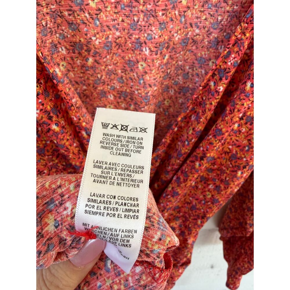 ASOS Floral Long Sleeve Midi Dress Red Orange Boho Size US 16 - Picture 7 of 8
